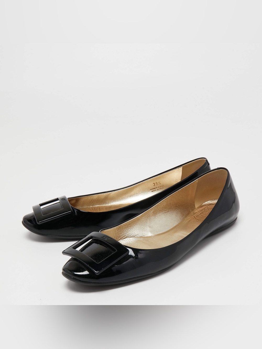 Roger Vivier Black Patent Leather Flats with Signature Buckle